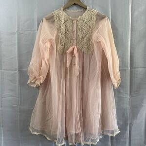 Vtg Gossard Artemis S Pink Peignoir  Chiffon Robe Short Sexy Lingerie Bridal